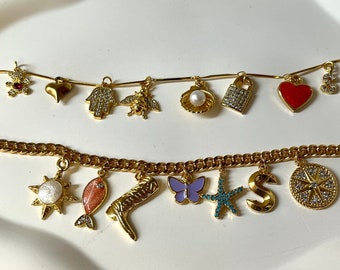 Charm Bracelet, Custom Initial Charm Bracelet, Charm Jewelry, Gold Charm Bracelet for Woman, Adjustable Bracelet, Charm, Gifts for Her