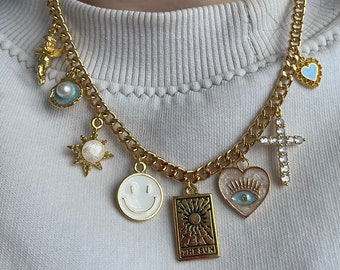 Custom Charm Necklace: Build Your Own Gold Zirconia Necklace