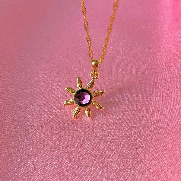 Collier princesse soleil violet - Bijoux en laiton plaqué or