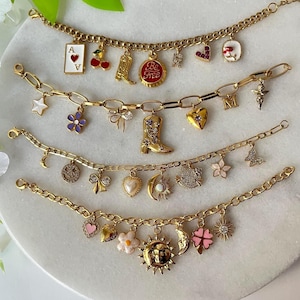 Build Your Own Custom Charm Bracelets for Women,Gold Vintage Chunky Charm Bracelet,Pick Your Charms,Personalized Birthday Gift for Her