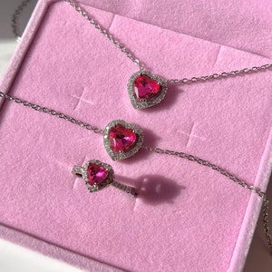 Pink Heart Necklace, Princess Heart Necklace, Princess Jewelry, Lover Necklace