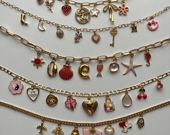 Custom Charm Necklace: Gold Plated Chunky Chain, Personalized Jewelry Gift