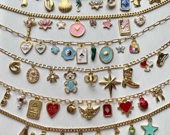 Custom Charm Necklace, Gold Plated, Personalized Chunky Necklace