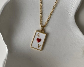 Gold Plated Ace of Hearts Playing Cards Necklace, Gift for Her, Couple Necklace