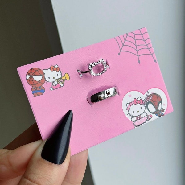 Spider Hello Kitty Ring, Couple Ring Jewelry, Spider Kissing Kitty Ring, Lover Ring, Friendship Jewelry, Valentine Gift, Valentine Gift