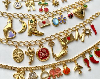 Make Your Own Charm Bracelet, Personalized Gold Charm Jewelry, Custom Gift for Her, Pick Your Charms, Trendy Bracelet, Bridesmaid Gifts