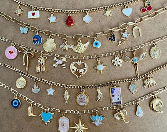Bauen Sie Ihre eigene benutzerdefinierte Charm Halskette, wählen Sie Ihre Charms, Gold Charm Halsketten für Frauen, Vintage klobige Halskette, personalisiertes Geschenk für Sie