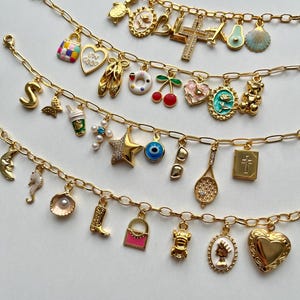 Build Your Own Custom Charm Bracelet,Gold Charm Bracelet for Women,Pick Your Charms,Vintage Chunky Charm Bracelet,Personalized Gift for Girl