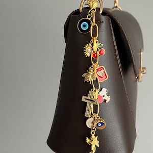 Custom Bag Charm,Gold Purse Chain with Multi Charm,Build Your Own Bag Keychain,Purse Accessory,Bag Charm Chain Accessory, Personalized Gifts