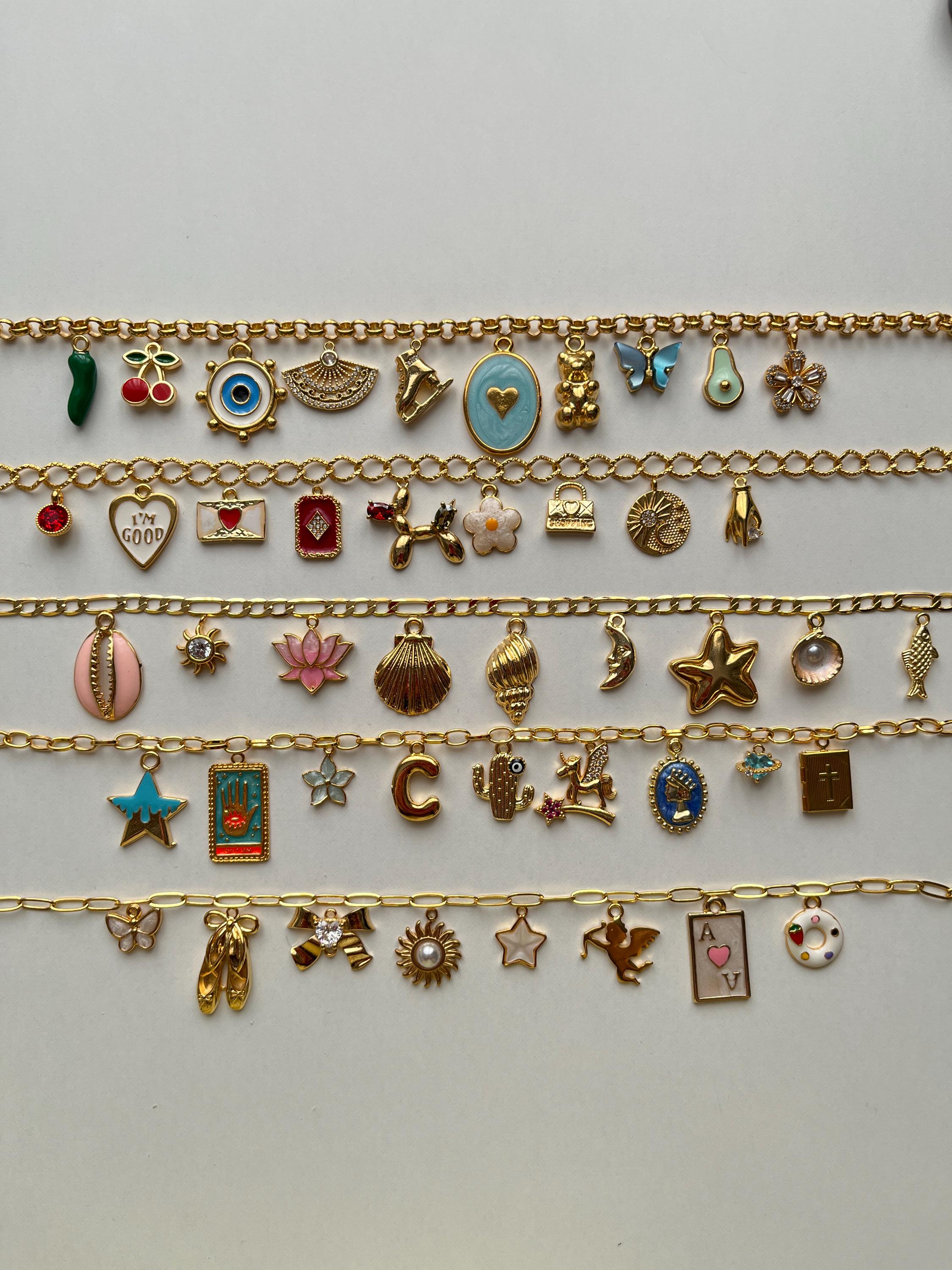 GOLD CHARM BRACELET,Build Your Own Custom Charm Bracelet,Vintage Chunky Charm Bracelet,Pick Your Charms, Personalized Gift for Her