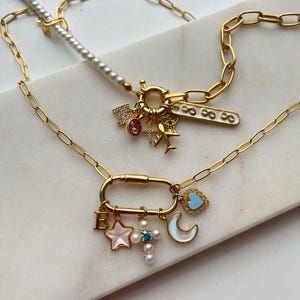 Build Your Own Custom Charm Carabiner Necklace,Pick Your Charms,Personalized Gift for Her,Gold Vintage Chunky Necklace,Gold Multi Charms