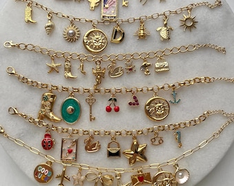 Custom Gold Charm Bracelet, Build Your Own Personalized Bracelet, Gift for Her