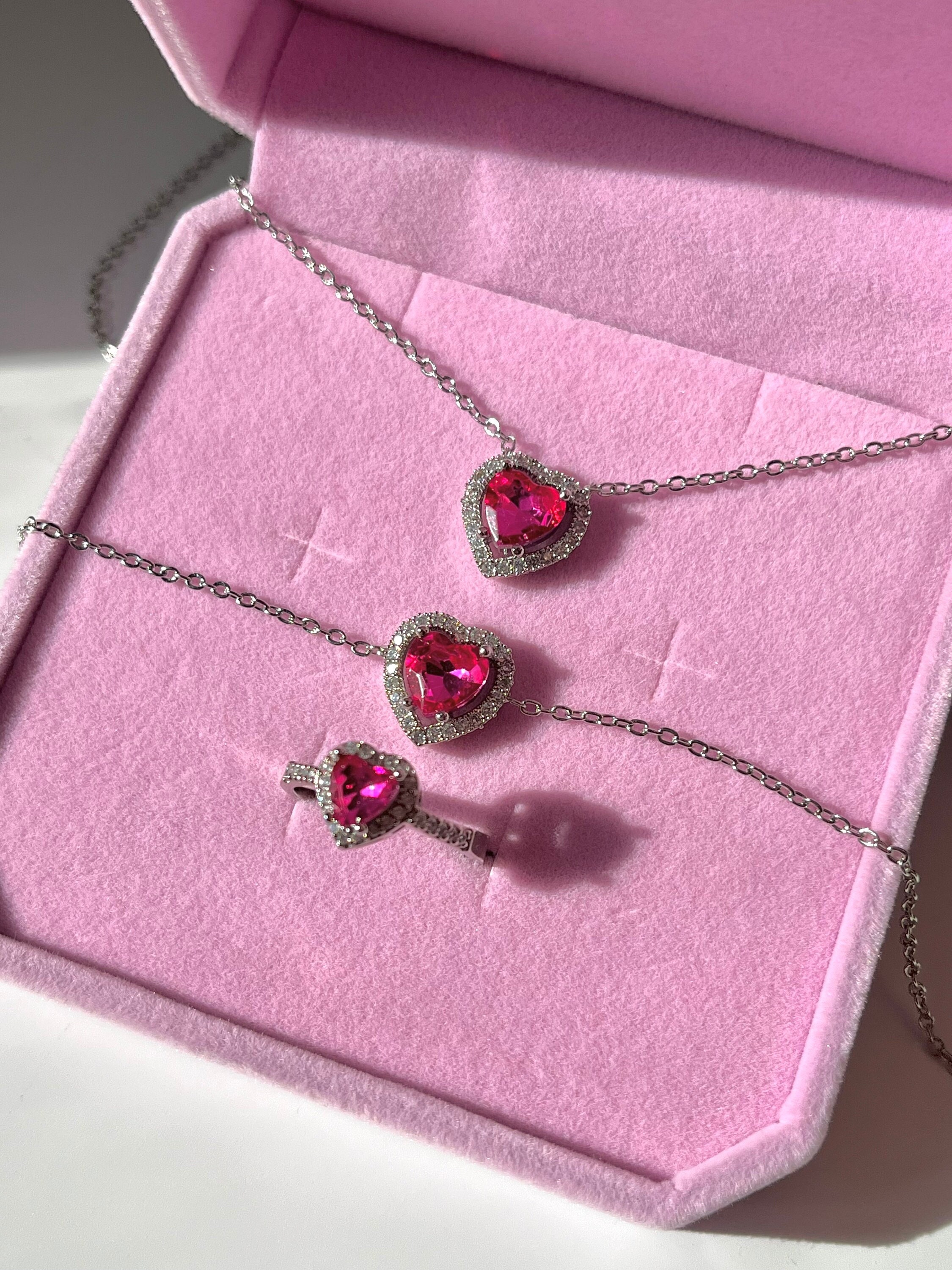 Pink Heart Necklace, Princess Heart Necklace, Princess