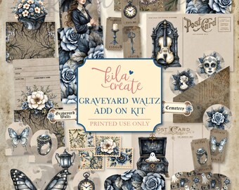 Graveyard Waltz Add On Kit, Gothic Journal Kit, Halloween, Ghosts, Roses, Cemetery, Digital Download, Printable Journal Kit, KILA Create