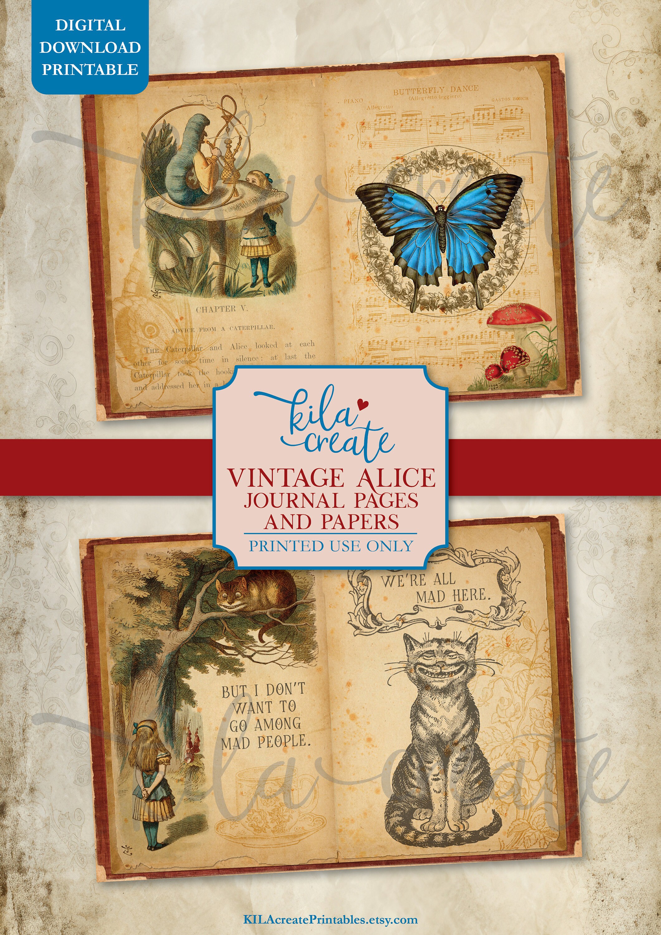 Vintage Alice Journal Pages and Papers, Vintage Ephemera, Vintage Alice ...