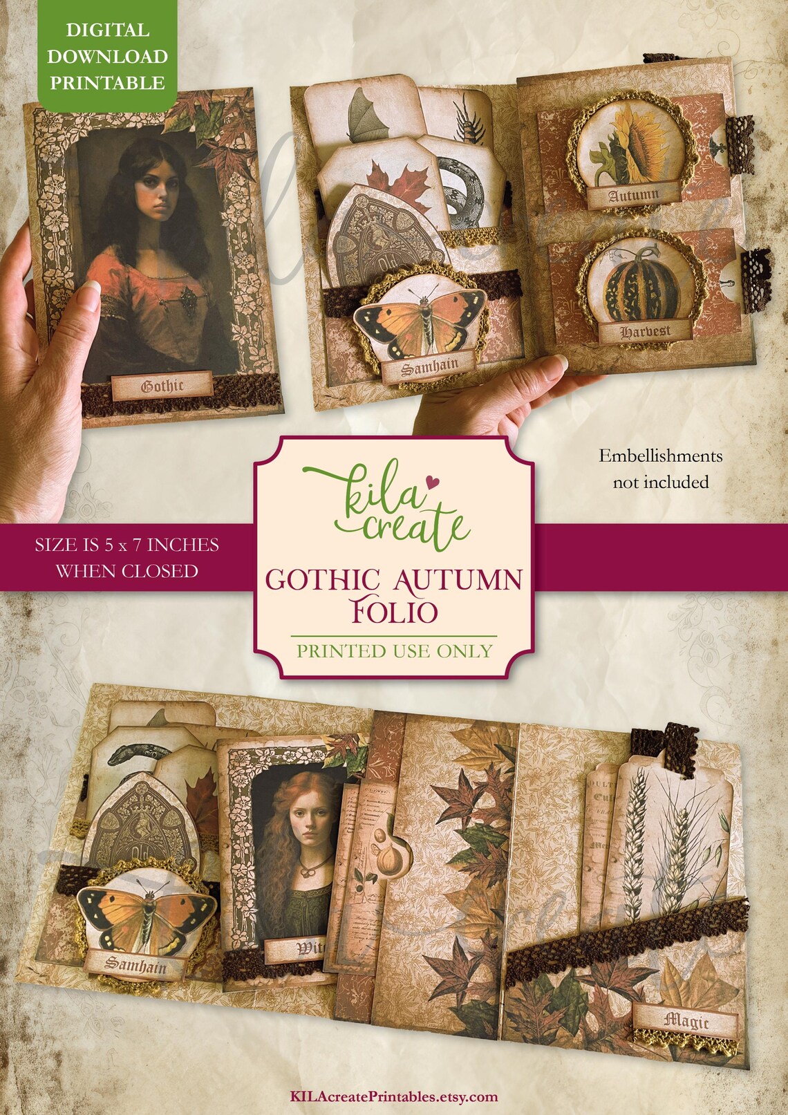 Gothic Autumn Folio, Autumn Harvest Journal Kit, Vintage Gothic Junk ...