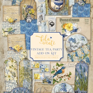 Vintage Tea Party Add On Journal Kit, Spring Journal, Summer Tea Time Junk Journal Kit, Digital Download, Printable Journal Kit, KILA Create