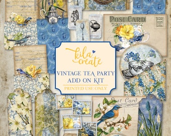 Vintage Tea Party Add On Journal Kit, Spring Journal, Summer Tea Time Junk Journal Kit, Digital Download, Printable Journal Kit, KILA Create
