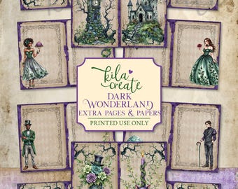Dark Wonderland Journal Pages and Papers, Gothic Alice in Wonderland Journal kit, Digital Download, Printable Journal Kit, KILA Create