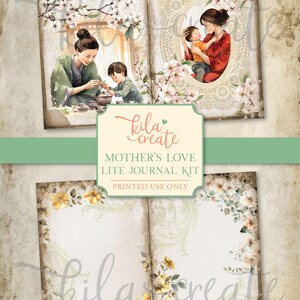 Peut inclure: Kit de journal num&eacute;rique imprimable avec des illustrations &agrave; l'aquarelle d'une m&egrave;re et d'un enfant. Le kit comprend des images d'une m&egrave;re et d'un enfant, des motifs floraux et le texte "Mother's Love Lite Journal Kit."
