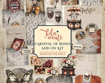 Carnival of Bones Add On Kit, Circus Journal Kit, Halloween, Spooky, Gothic, Skeleton, Digital Download, Printable Journal Kit, KILA Create