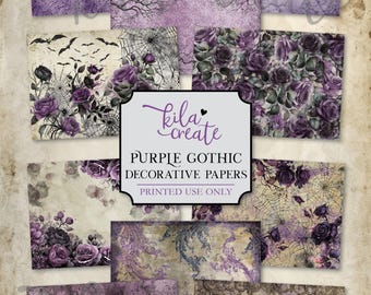 Purple Gothic Decorative Papers, Dark Gothic Journal, Gothic Rose Paper, Grunge Paper, Digital Download, Printable Journal Kit, KILA Create