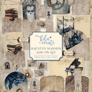 Haunted Mansion Add On Journal Kit, Gothic Journal Kit, Ghosts, Ravens, Dark Halloween, Digital Download, Printable Journal Kit, KILA Create