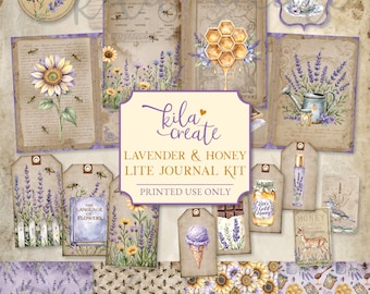 Lavender and Honey Lite Journal Kit, Bee Journal, Honey Ephemera, Lavender Ephemera, Digital Download, Printable Journal Kit, KILA Create