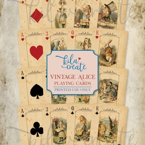 Vintage Alice Playing Cards, Vintage Ephemera, Vintage Alice in Wonderland, Hearts, Digital Download, Printable Journal Kit, KILA Create