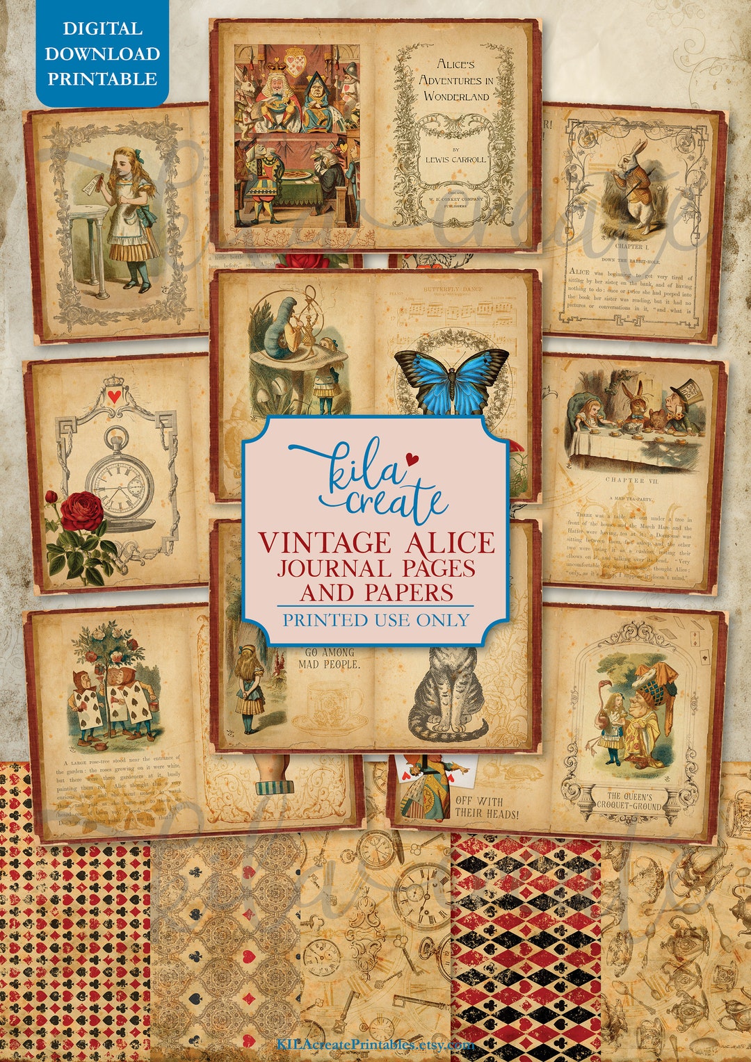 Vintage Alice Journal Pages and Papers, Vintage Ephemera, Vintage Alice ...