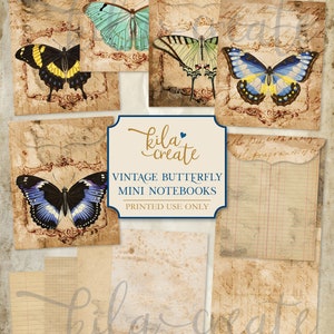 Vintage Butterfly Mini Notebooks, Vintage Ephemera, Butterflies, Junk Journal Kit, Digital Download, Printable Journal Ephemera, KILA Create