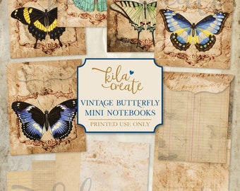 Vintage Butterfly Mini Notebooks, Vintage Ephemera, Butterflies, Junk Journal Kit, Digital Download, Printable Journal Ephemera, KILA Create