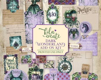 Dark Wonderland Add On Kit, Gothic Alice in Wonderland Journal, Alice, Hatter, Rabbit, Digital Download, Printable Journal Kit, KILA Create