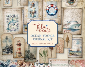 Ocean Voyage Journal Kit, Nautical Journal Printable, Sea, Ocean, Nautical Ephemera, Digital Download, Printable Journal Kit, KILA Create