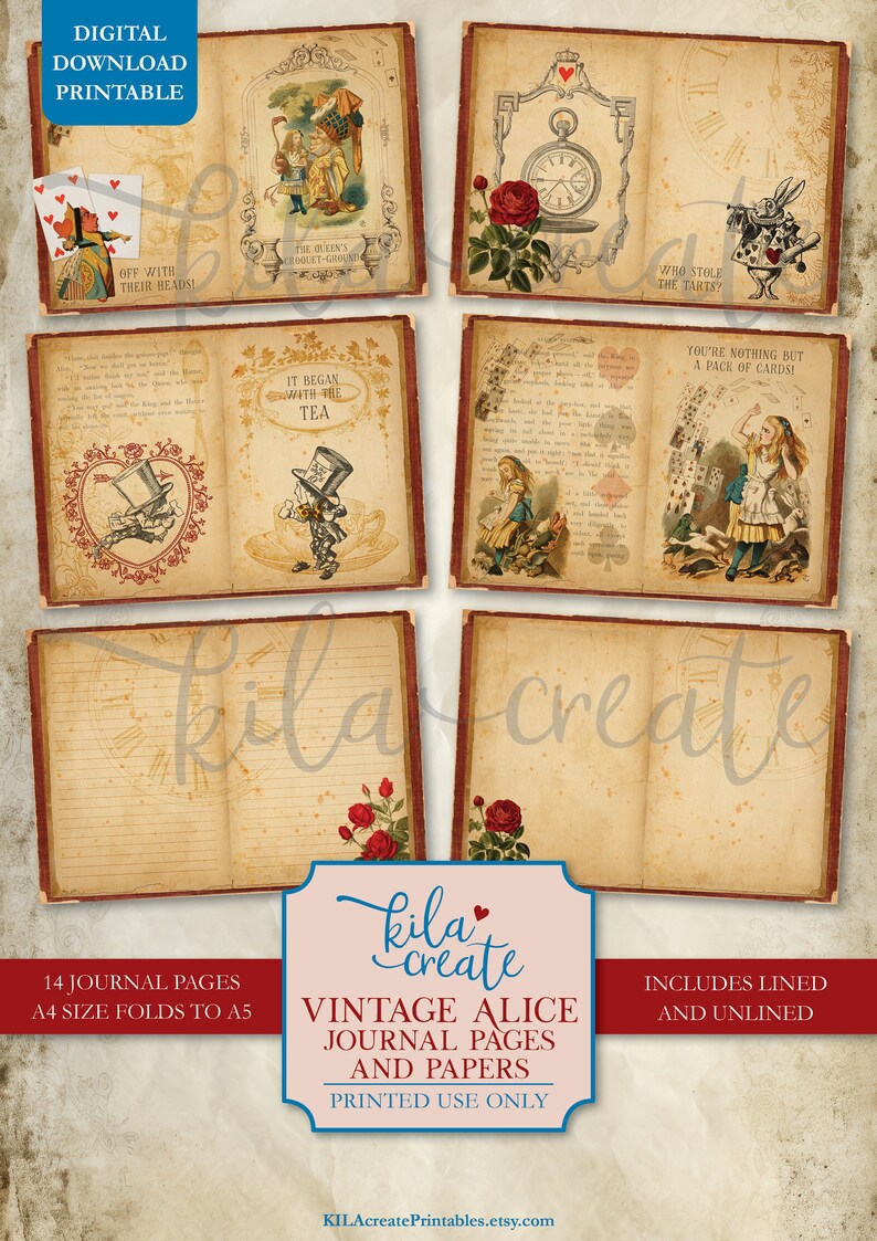 Vintage Alice Journal Pages and Papers, Vintage Ephemera, Vintage Alice ...