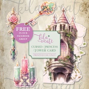 Cursed Princess Tower Card, Fairy Tale Junk Journal, Fairy Tale Printable, Rapunzel, Digital Download, Printable Journal Kit, KILA Create