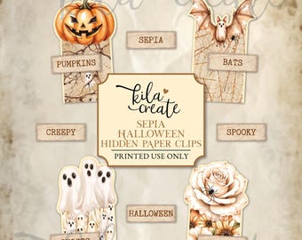 Sepia Halloween Hidden Paper Clips, Vintage Halloween Ephemera, Gothic, Ghosts, Digital Download, Printable Junk Journal Kit, KILA Create