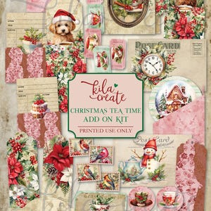 Christmas Tea Time Add On Kit, Red, Green, Tea, Christmas Ephemera, Holly, December, Digital Download, Printable Journal Kit, KILA Create