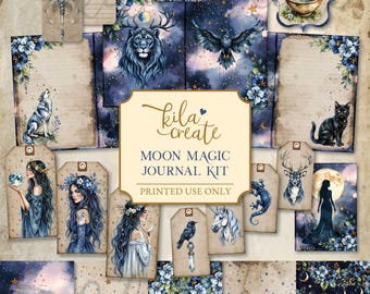 Moon Magic Journal Kit, Lunar Magic Junk Journal Kit, Celestial, Stars, Sky, Clouds, Digital Download, Printable Journal Kit, KILA Create