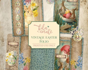 Vintage Easter Folio, Easter Ephemera, Spring Junk Journal Kit, Easter Bunny, Digital Download, Printable Journal Kit, KILA Create