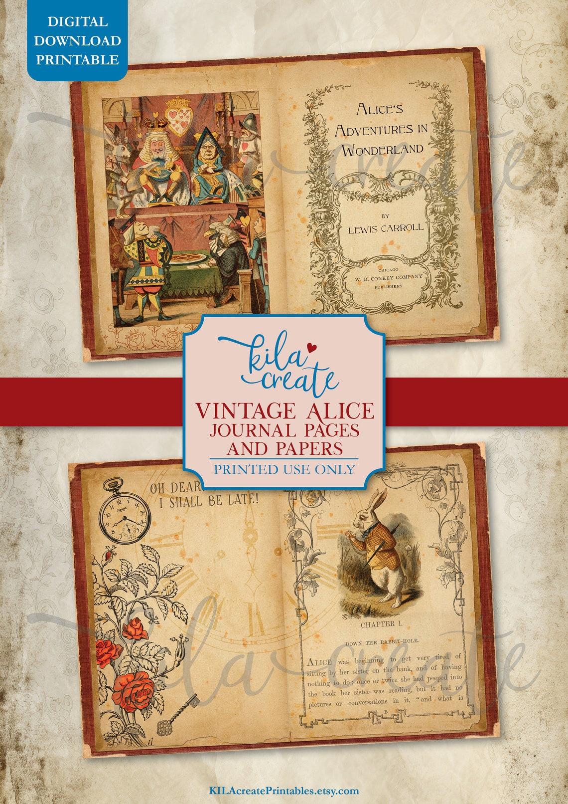 Vintage Alice Journal Pages and Papers, Vintage Ephemera, Vintage Alice ...