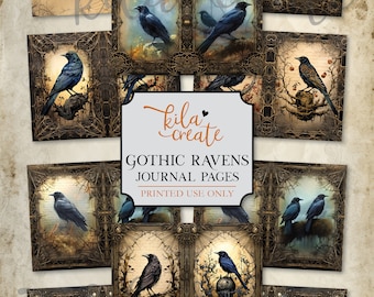Gothic Ravens Junk Journal Pages, Dark Gothic Journal, Crow Journal, Black Birds, Digital Download, Printable Journal Kit, KILA Create
