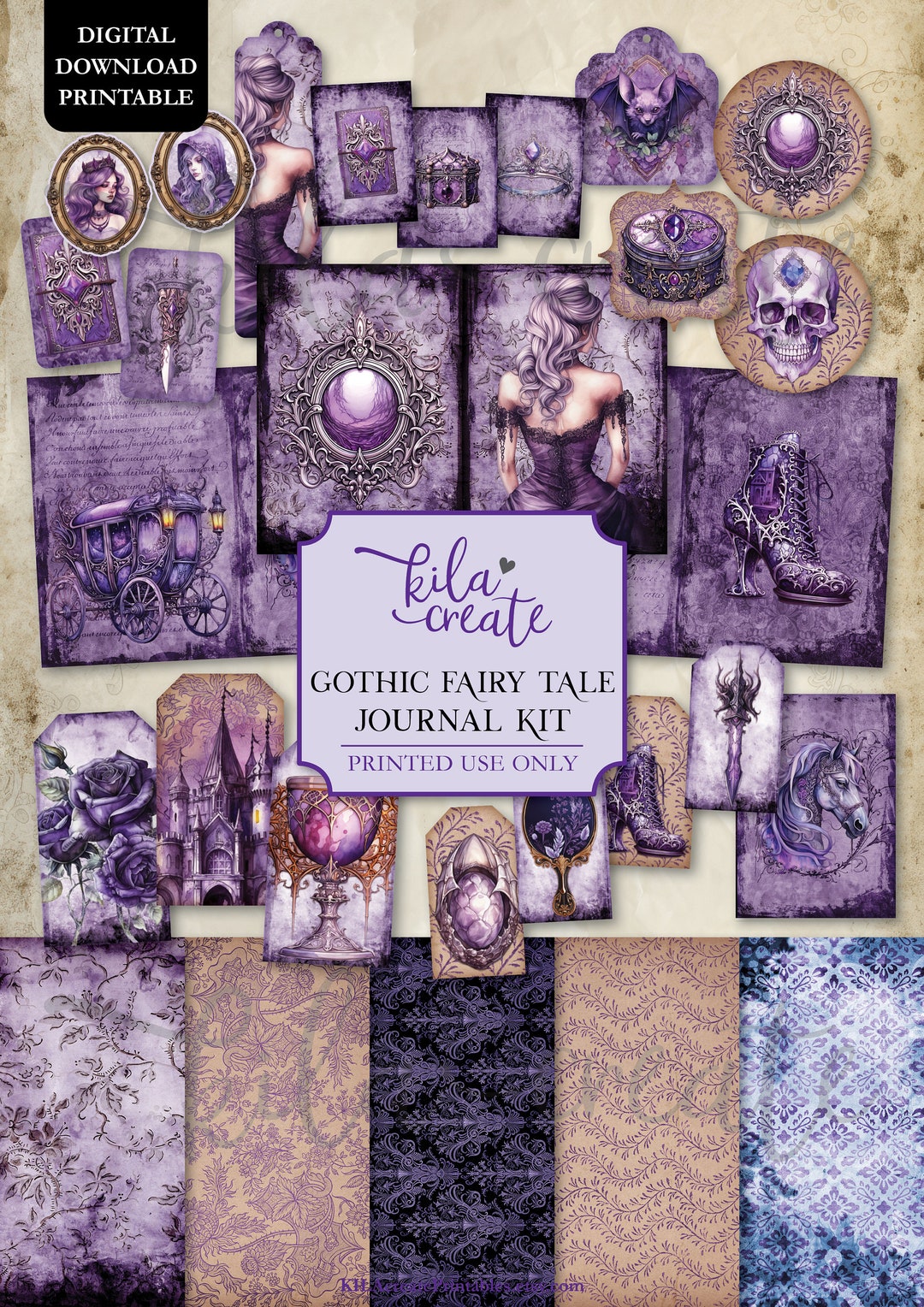 Gothic Fairy Tale Journal Kit, Gothic Journal Kit, Purple Gothic Junk ...