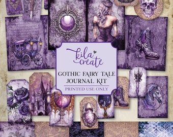 Gothic Fairy Tale Journal Kit, Gothic Journal Kit, Purple Gothic Junk Journal Kit, Digital Download, Printable Journal Kit, KILA Create