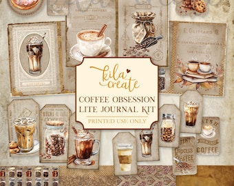 Coffee Obsession Lite Journal Kit, Coffee Lover Journal, Espresso, Coffee Ephemera, Digital Download, Printable Journal Kit, KILA Create