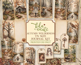 Autumn Wilderness TN Size Journal Kit, Travellers Notebook, Fall, Animals, Forest, Woodland, Digital Download Printable, KILA Create