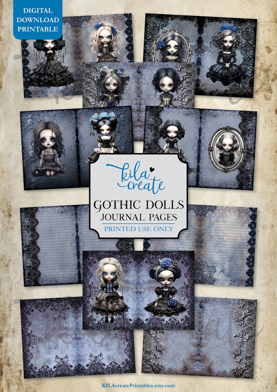 Gothic Dolls Junk Journal Pages, Dark Gothic Journal, Haunted Dolls ...