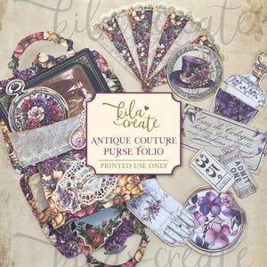 Antique Couture Purse Folio, French Junk Journal, Vintage, Floral, Victorian, Fashion, Digital Download, Printable Journal Kit, KILA Create