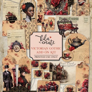 Victorian Gothic Add On Kit, Gothic Junk Journal Kit, Red, Black, Halloween Journal, Digital Download, Printable Journal Kit, KILA Create