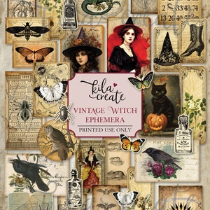 Vintage Witch Ephemera Pack, Gothic Ephemera, Halloween Witches, Junk Journal Kit, Digital Download, Printable Journal Ephemera, KILA Create